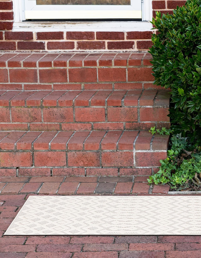 Ivory 2' x 6' Outdoor Trellis Textured Runner Area Rug Weather Resistant for Patio, Deck, Terrace, Balcony, Porch Geometric Design Water Safe Outside Carpet for Sale at Rug Engine