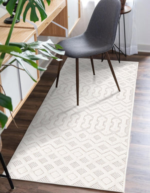 Ivory 2' x 6' Outdoor Trellis Textured Runner Area Rug Weather Resistant for Patio, Deck, Terrace, Balcony, Porch Geometric Design Water Safe Outside Carpet for Sale at Rug Engine