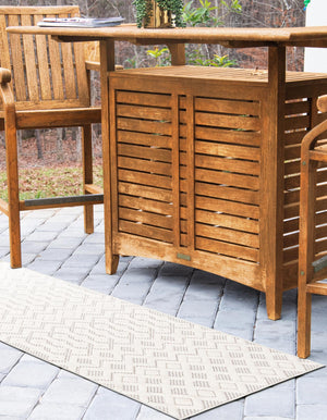 Ivory 2' x 8' Outdoor Trellis Textured Runner Area Rug Weather Resistant for Patio, Deck, Terrace, Balcony, Porch Geometric Design Water Safe Outside Carpet for Sale at Rug Engine