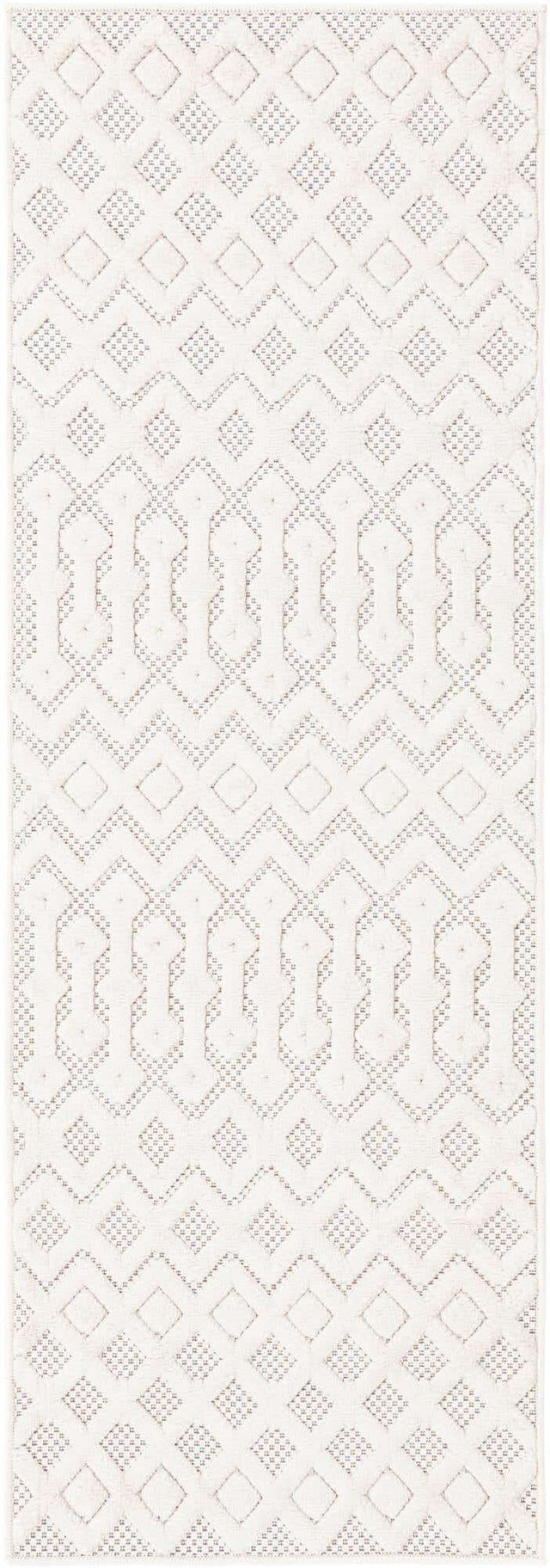 Ivory 2' x 6' Outdoor Trellis Textured Runner Area Rug Weather Resistant for Patio, Deck, Terrace, Balcony, Porch Geometric Design Water Safe Outside Carpet for Sale at Rug Engine