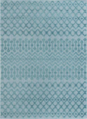 Aqua 9' x 12' Outdoor Trellis Textured Rectangle Area Rug Weather Resistant for Patio, Deck, Terrace, Balcony, Porch Geometric Design Water Safe Outside Carpet for Sale at Rug Engine