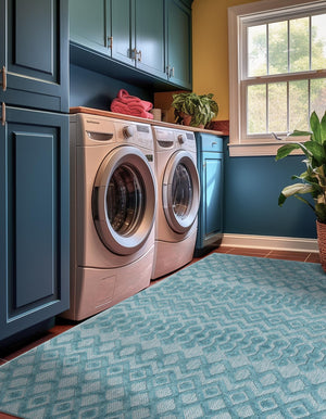 Aqua 7' 10 x 10' Outdoor Trellis Textured Rectangle Area Rug Weather Resistant for Patio, Deck, Terrace, Balcony, Porch Geometric Design Water Safe Outside Carpet for Sale at Rug Engine
