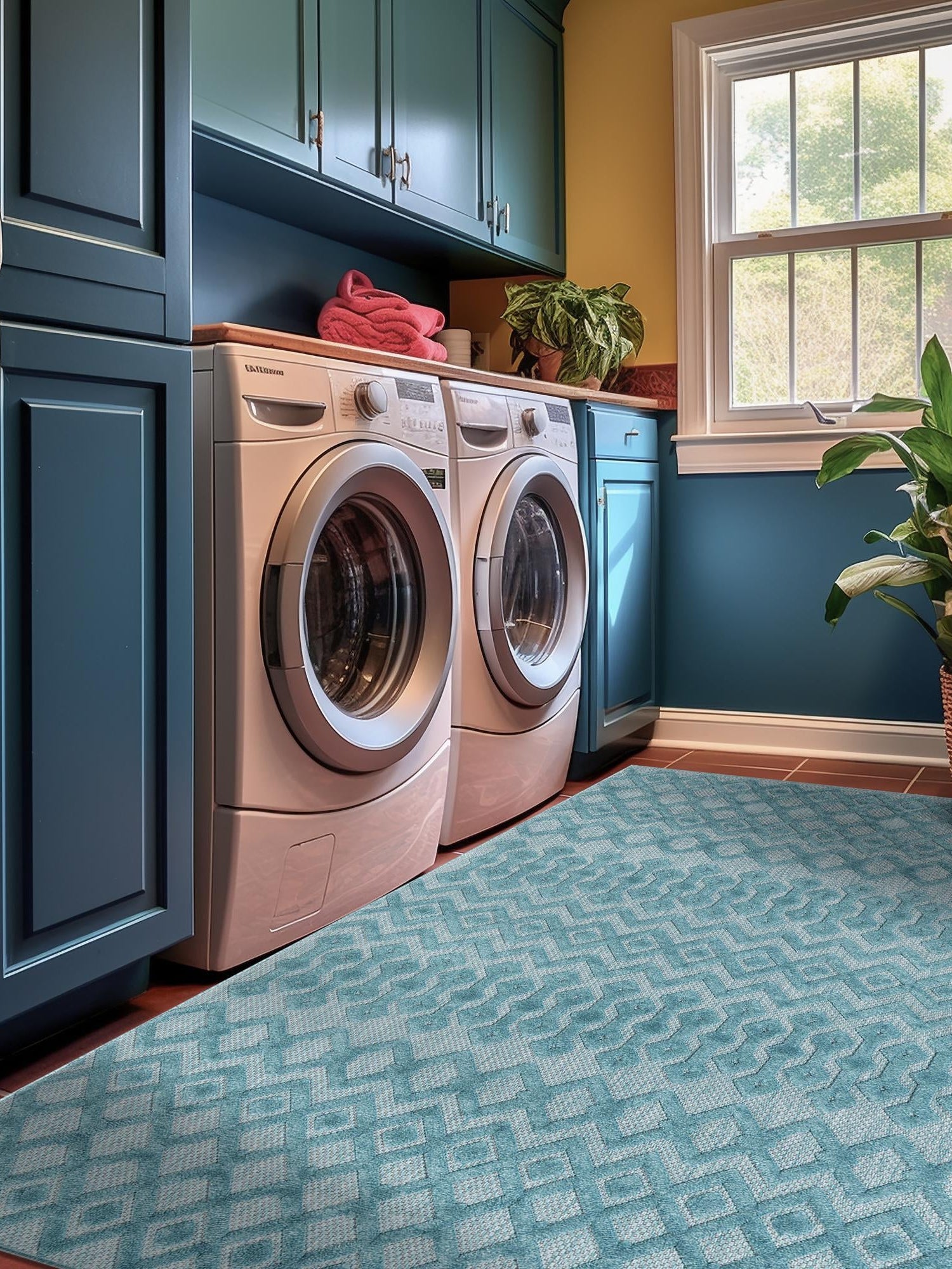 Aqua 9' x 12' Outdoor Trellis Textured Rectangle Area Rug Weather Resistant for Patio, Deck, Terrace, Balcony, Porch Geometric Design Water Safe Outside Carpet for Sale at Rug Engine