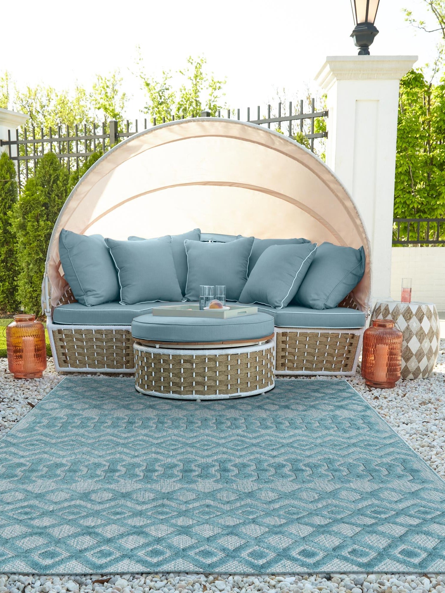 Aqua 9' x 12' Outdoor Trellis Textured Rectangle Area Rug Weather Resistant for Patio, Deck, Terrace, Balcony, Porch Geometric Design Water Safe Outside Carpet for Sale at Rug Engine