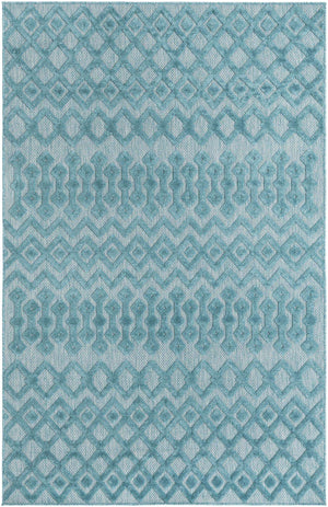 Aqua 5' 3 x 8' Outdoor Trellis Textured Rectangle Area Rug Weather Resistant for Patio, Deck, Terrace, Balcony, Porch Geometric Design Water Safe Outside Carpet for Sale at Rug Engine