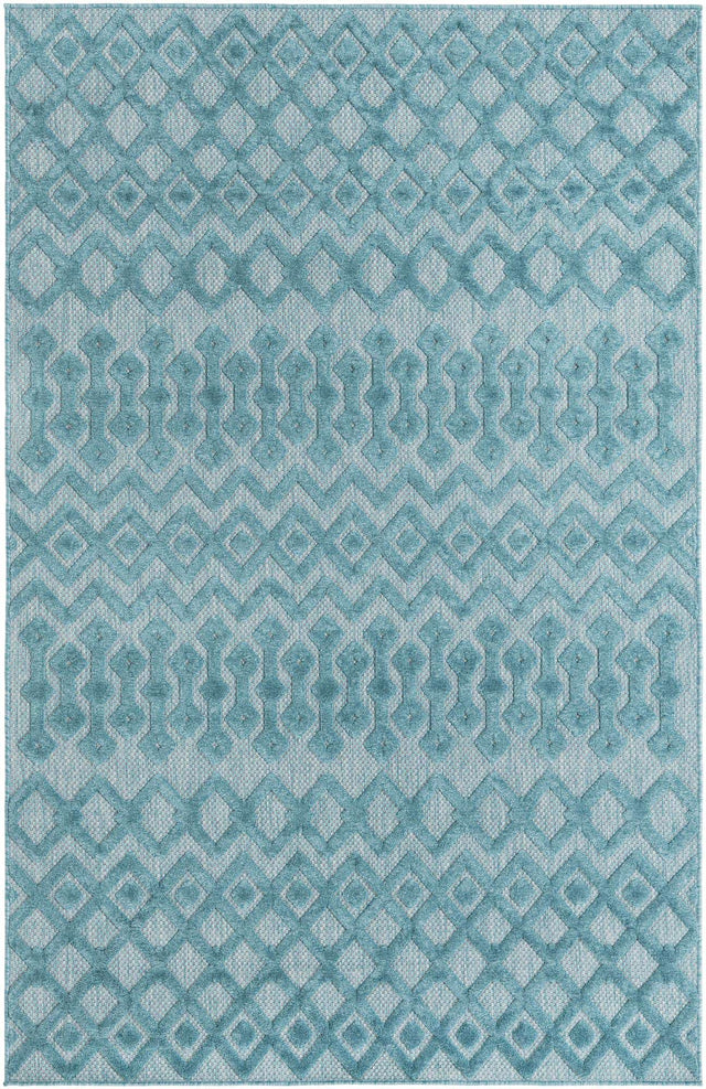 Aqua 5' 3 x 8' Outdoor Trellis Textured Rectangle Area Rug Weather Resistant for Patio, Deck, Terrace, Balcony, Porch Geometric Design Water Safe Outside Carpet for Sale at Rug Engine