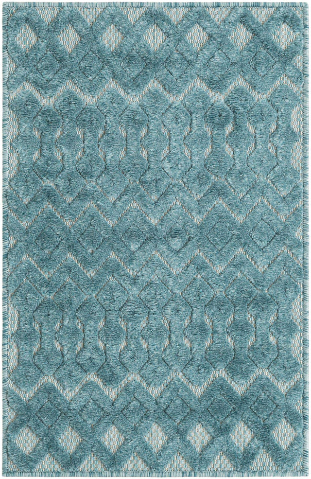 Aqua 2' x 3' Outdoor Trellis Textured Rectangle Area Rug Weather Resistant for Patio, Deck, Terrace, Balcony, Porch Geometric Design Water Safe Outside Carpet for Sale at Rug Engine