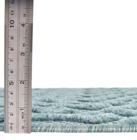Aqua 7' 10 x 7' 10 Outdoor Trellis Textured Square Area Rug Weather Resistant for Patio, Deck, Terrace, Balcony, Porch Geometric Design Water Safe Outside Carpet for Sale at Rug Engine