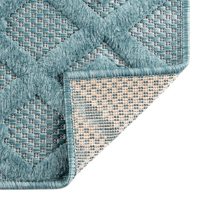 Aqua 7' 10 x 7' 10 Outdoor Trellis Textured Square Area Rug Weather Resistant for Patio, Deck, Terrace, Balcony, Porch Geometric Design Water Safe Outside Carpet for Sale at Rug Engine