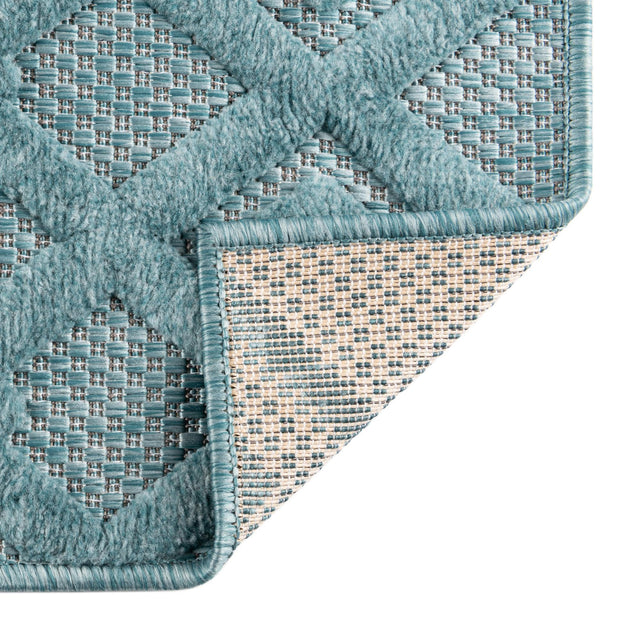 Aqua 7' 10 x 7' 10 Outdoor Trellis Textured Square Area Rug Weather Resistant for Patio, Deck, Terrace, Balcony, Porch Geometric Design Water Safe Outside Carpet for Sale at Rug Engine