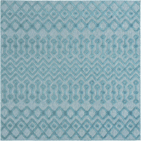 Aqua 7' 10 x 7' 10 Outdoor Trellis Textured Square Area Rug Weather Resistant for Patio, Deck, Terrace, Balcony, Porch Geometric Design Water Safe Outside Carpet for Sale at Rug Engine