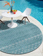 Aqua 4' x 4' Outdoor Trellis Textured Round Area Rug Weather Resistant for Patio, Deck, Terrace, Balcony, Porch Geometric Design Water Safe Outside Carpet for Sale at Rug Engine