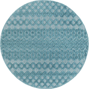 Aqua 5' 3 x 5' 3 Outdoor Trellis Textured Round Area Rug Weather Resistant for Patio, Deck, Terrace, Balcony, Porch Geometric Design Water Safe Outside Carpet for Sale at Rug Engine