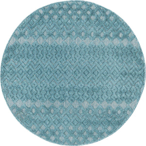 Aqua 4' x 4' Outdoor Trellis Textured Round Area Rug Weather Resistant for Patio, Deck, Terrace, Balcony, Porch Geometric Design Water Safe Outside Carpet for Sale at Rug Engine