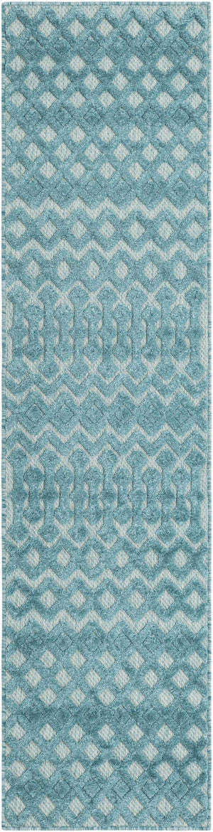 Aqua 2' x 8' Outdoor Trellis Textured Runner Area Rug Weather Resistant for Patio, Deck, Terrace, Balcony, Porch Geometric Design Water Safe Outside Carpet for Sale at Rug Engine