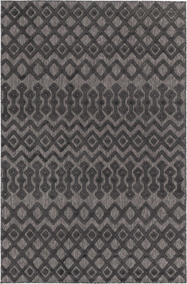 Charcoal 6' x 9' Outdoor Trellis Textured Rectangle Area Rug Weather Resistant for Patio, Deck, Terrace, Balcony, Porch Geometric Design Water Safe Outside Carpet for Sale at Rug Engine