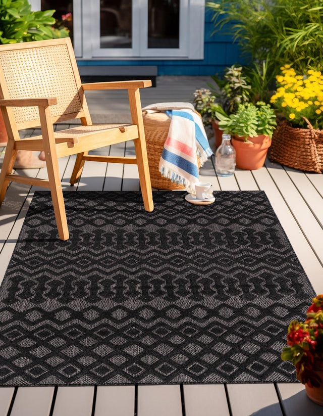 Charcoal 2' x 3' Outdoor Trellis Textured Rectangle Area Rug Weather Resistant for Patio, Deck, Terrace, Balcony, Porch Geometric Design Water Safe Outside Carpet for Sale at Rug Engine