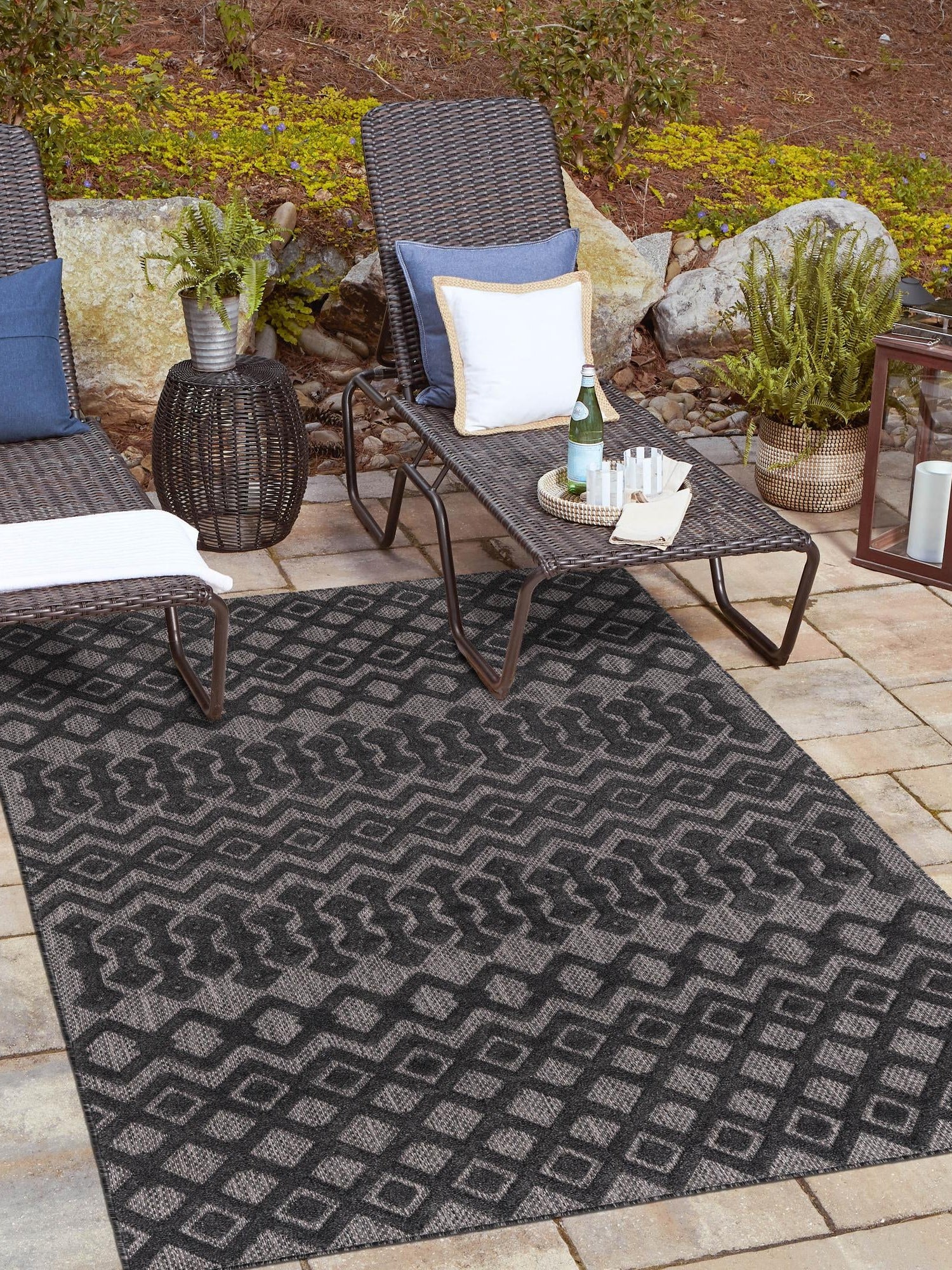 Charcoal 2' x 3' Outdoor Trellis Textured Rectangle Area Rug Weather Resistant for Patio, Deck, Terrace, Balcony, Porch Geometric Design Water Safe Outside Carpet for Sale at Rug Engine