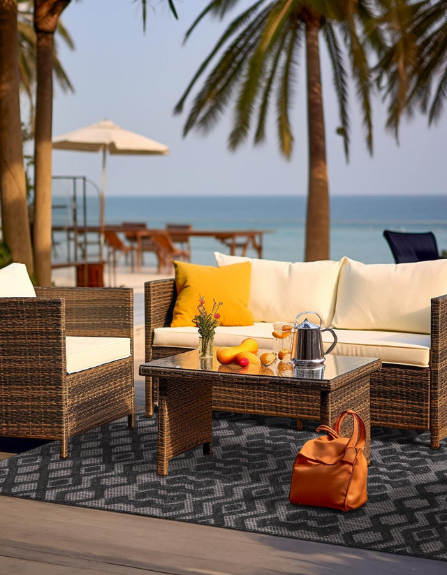 Charcoal 5' 3 x 8' Outdoor Trellis Textured Rectangle Area Rug Weather Resistant for Patio, Deck, Terrace, Balcony, Porch Geometric Design Water Safe Outside Carpet for Sale at Rug Engine