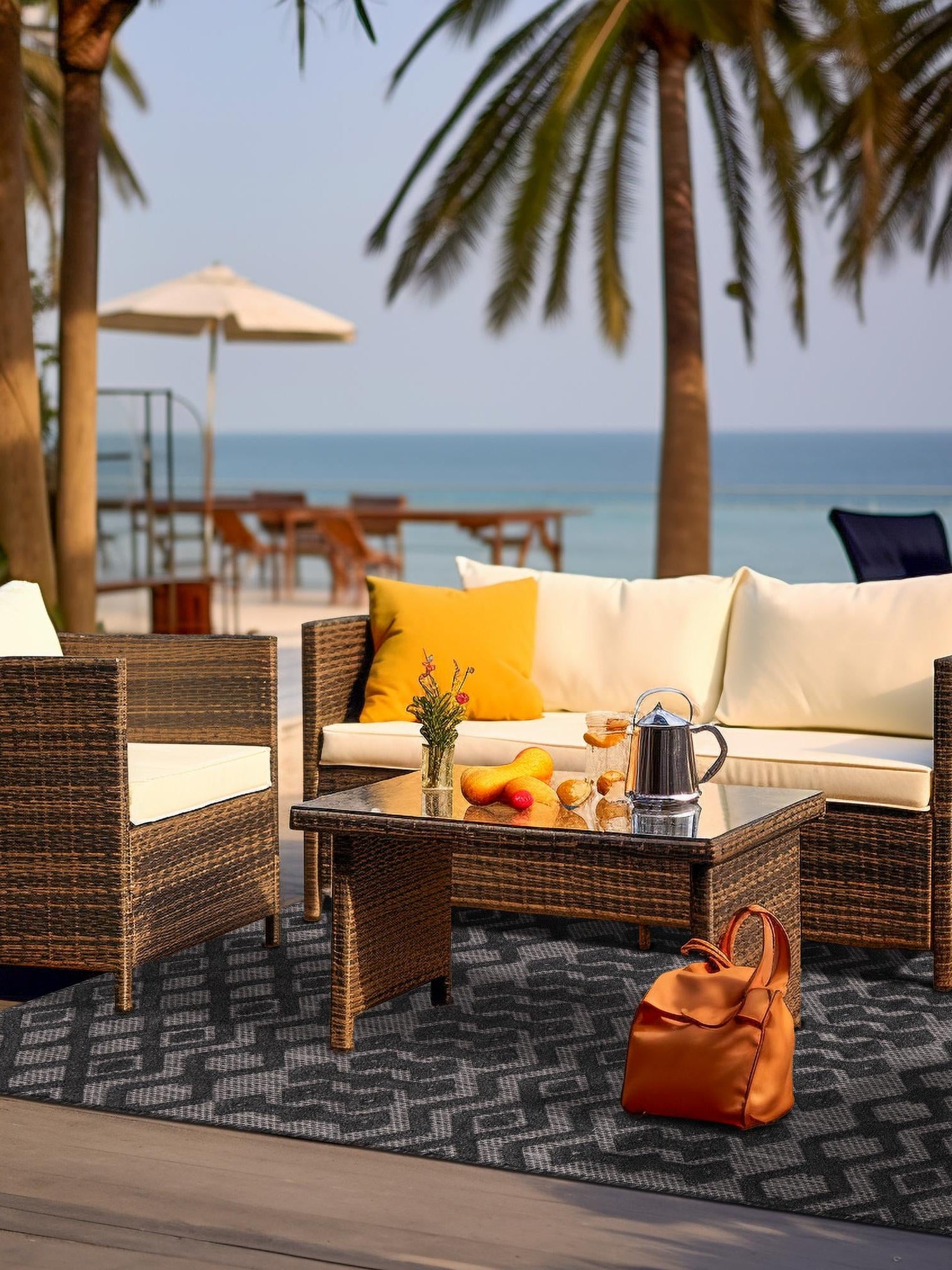 Charcoal 9' x 12' Outdoor Trellis Textured Rectangle Area Rug Weather Resistant for Patio, Deck, Terrace, Balcony, Porch Geometric Design Water Safe Outside Carpet for Sale at Rug Engine