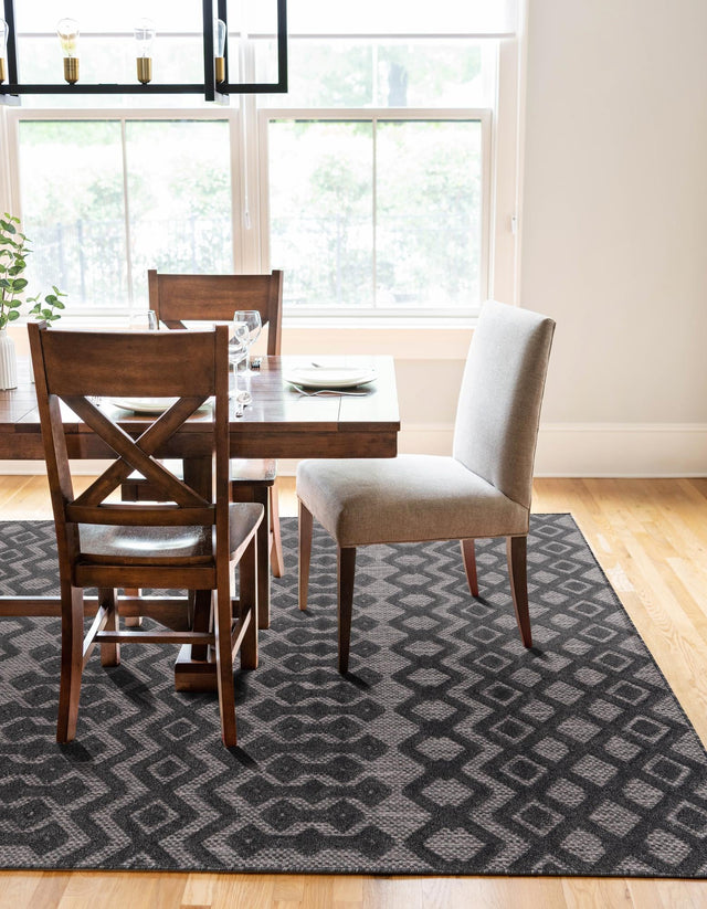 Charcoal 5' 3 x 8' Outdoor Trellis Textured Rectangle Area Rug Weather Resistant for Patio, Deck, Terrace, Balcony, Porch Geometric Design Water Safe Outside Carpet for Sale at Rug Engine