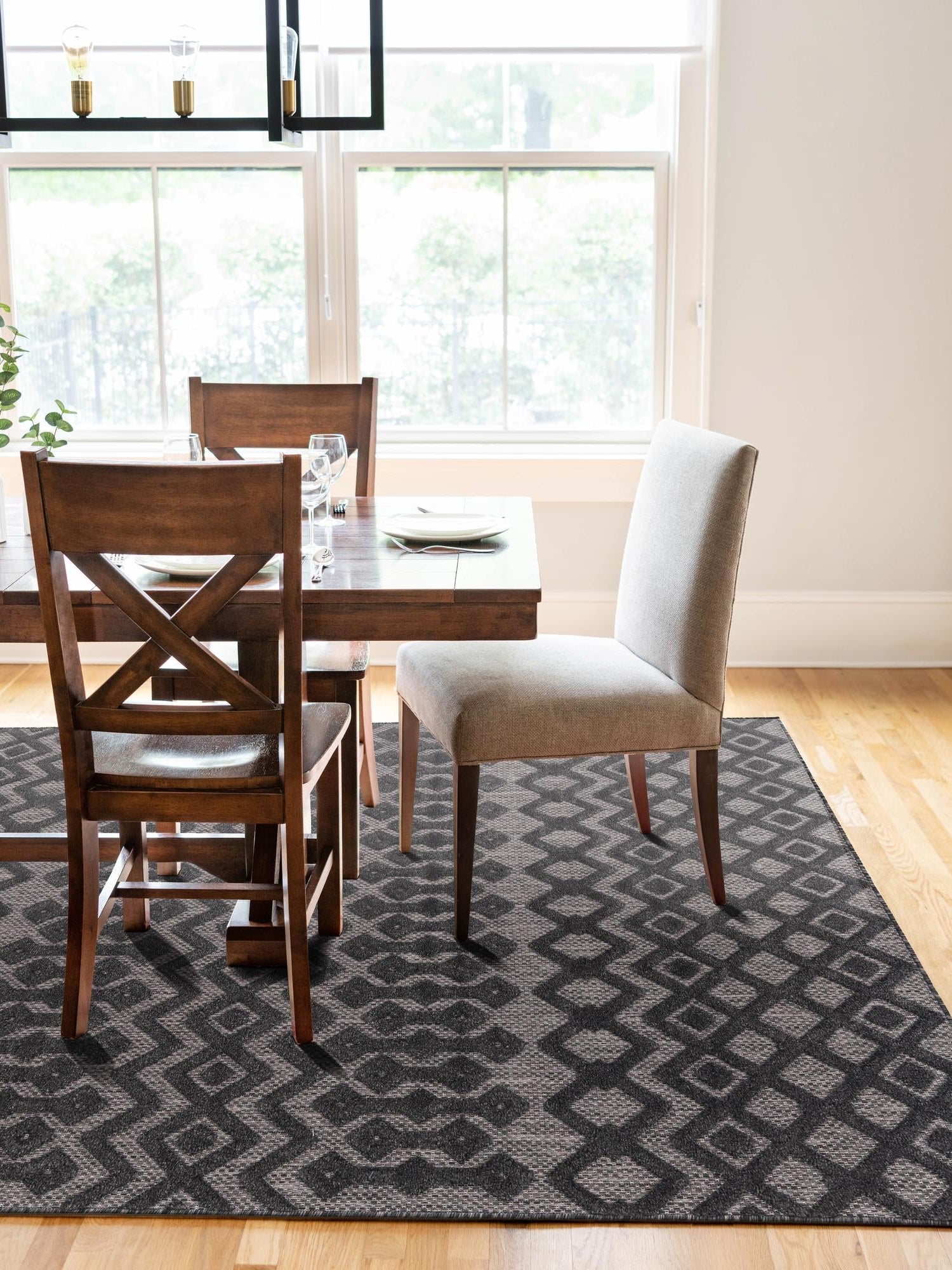 Charcoal 9' x 12' Outdoor Trellis Textured Rectangle Area Rug Weather Resistant for Patio, Deck, Terrace, Balcony, Porch Geometric Design Water Safe Outside Carpet for Sale at Rug Engine