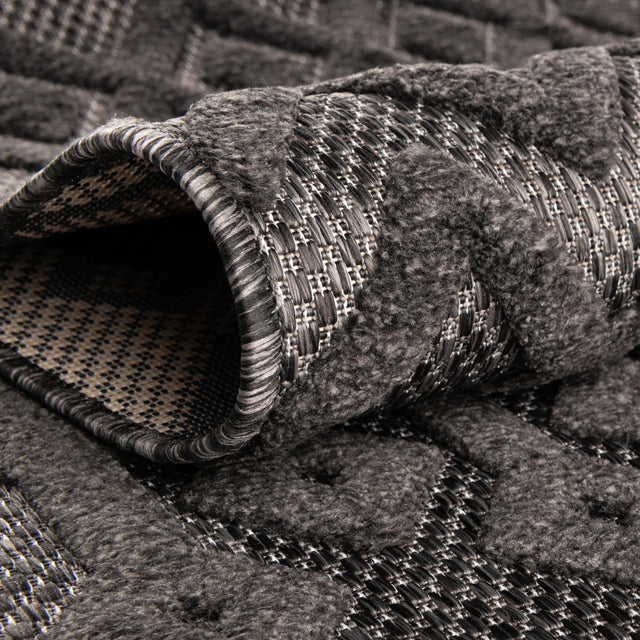 Charcoal 7' 10 x 7' 10 Outdoor Trellis Textured Square Area Rug Weather Resistant for Patio, Deck, Terrace, Balcony, Porch Geometric Design Water Safe Outside Carpet for Sale at Rug Engine
