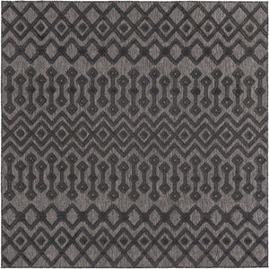 Charcoal 7' 10 x 7' 10 Outdoor Trellis Textured Square Area Rug Weather Resistant for Patio, Deck, Terrace, Balcony, Porch Geometric Design Water Safe Outside Carpet for Sale at Rug Engine