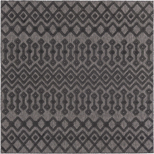 Charcoal 7' 10 x 7' 10 Outdoor Trellis Textured Square Area Rug Weather Resistant for Patio, Deck, Terrace, Balcony, Porch Geometric Design Water Safe Outside Carpet for Sale at Rug Engine
