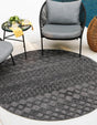Charcoal 5' 3 x 5' 3 Outdoor Trellis Textured Round Area Rug Weather Resistant for Patio, Deck, Terrace, Balcony, Porch Geometric Design Water Safe Outside Carpet for Sale at Rug Engine