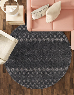 Charcoal 5' 3 x 5' 3 Outdoor Trellis Textured Round Area Rug Weather Resistant for Patio, Deck, Terrace, Balcony, Porch Geometric Design Water Safe Outside Carpet for Sale at Rug Engine