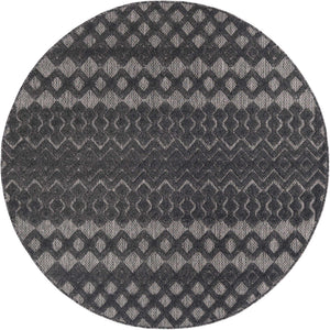 Charcoal 5' 3 x 5' 3 Outdoor Trellis Textured Round Area Rug Weather Resistant for Patio, Deck, Terrace, Balcony, Porch Geometric Design Water Safe Outside Carpet for Sale at Rug Engine