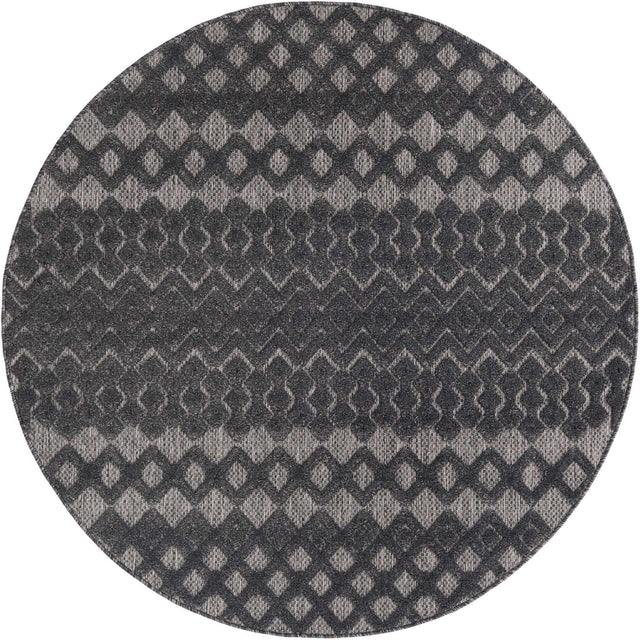 Charcoal 5' 3 x 5' 3 Outdoor Trellis Textured Round Area Rug Weather Resistant for Patio, Deck, Terrace, Balcony, Porch Geometric Design Water Safe Outside Carpet for Sale at Rug Engine