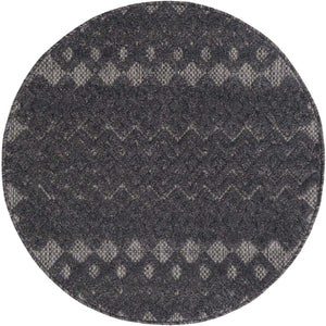 Charcoal 3' x 3' Outdoor Trellis Textured Round Area Rug Weather Resistant for Patio, Deck, Terrace, Balcony, Porch Geometric Design Water Safe Outside Carpet for Sale at Rug Engine