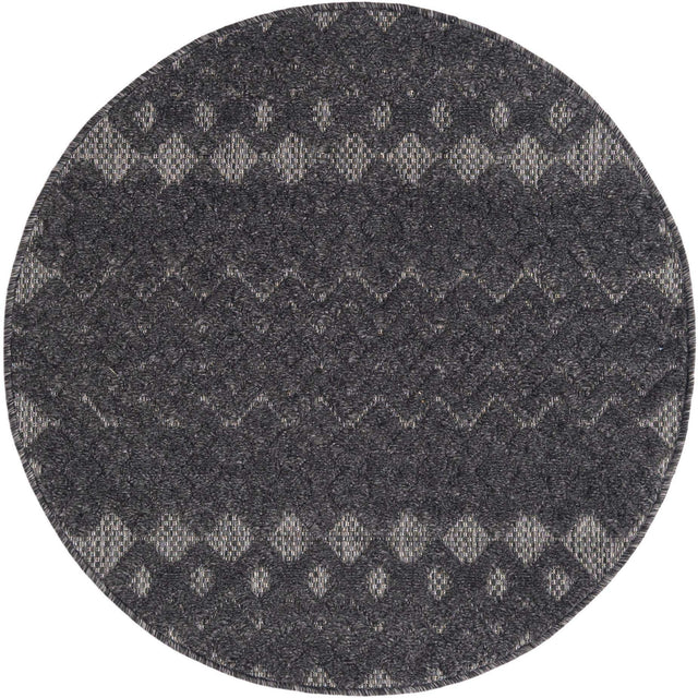 Charcoal 3' x 3' Outdoor Trellis Textured Round Area Rug Weather Resistant for Patio, Deck, Terrace, Balcony, Porch Geometric Design Water Safe Outside Carpet for Sale at Rug Engine