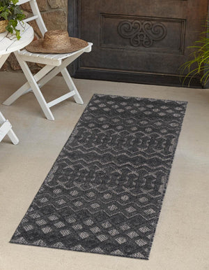Charcoal 2' x 8' Outdoor Trellis Textured Runner Area Rug Weather Resistant for Patio, Deck, Terrace, Balcony, Porch Geometric Design Water Safe Outside Carpet for Sale at Rug Engine
