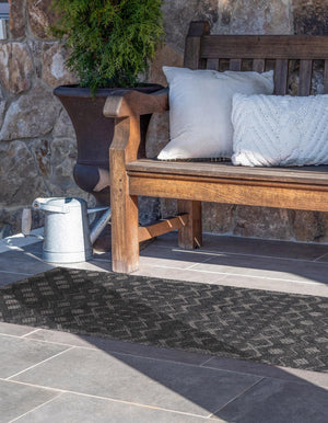 Charcoal 2' x 6' Outdoor Trellis Textured Runner Area Rug Weather Resistant for Patio, Deck, Terrace, Balcony, Porch Geometric Design Water Safe Outside Carpet for Sale at Rug Engine