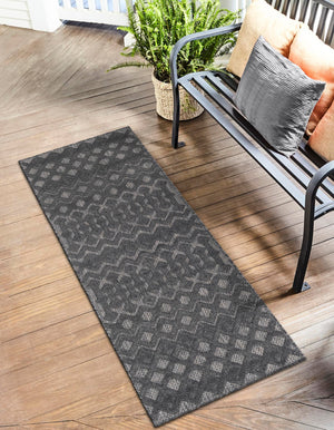 Charcoal 2' x 8' Outdoor Trellis Textured Runner Area Rug Weather Resistant for Patio, Deck, Terrace, Balcony, Porch Geometric Design Water Safe Outside Carpet for Sale at Rug Engine