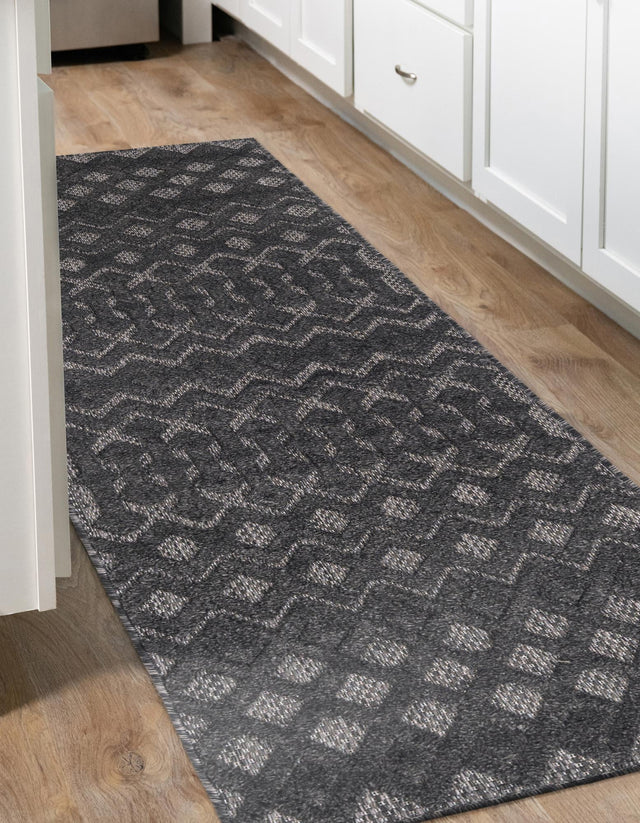 Charcoal 2' x 6' Outdoor Trellis Textured Runner Area Rug Weather Resistant for Patio, Deck, Terrace, Balcony, Porch Geometric Design Water Safe Outside Carpet for Sale at Rug Engine