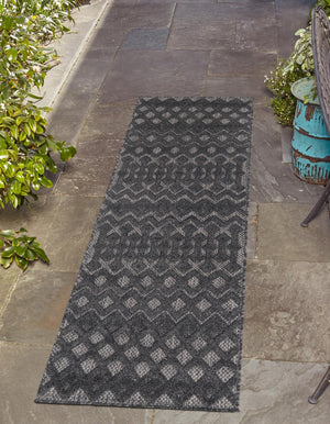 Charcoal 2' x 8' Outdoor Trellis Textured Runner Area Rug Weather Resistant for Patio, Deck, Terrace, Balcony, Porch Geometric Design Water Safe Outside Carpet for Sale at Rug Engine