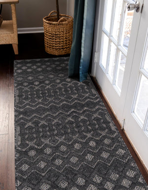 Charcoal 2' x 6' Outdoor Trellis Textured Runner Area Rug Weather Resistant for Patio, Deck, Terrace, Balcony, Porch Geometric Design Water Safe Outside Carpet for Sale at Rug Engine
