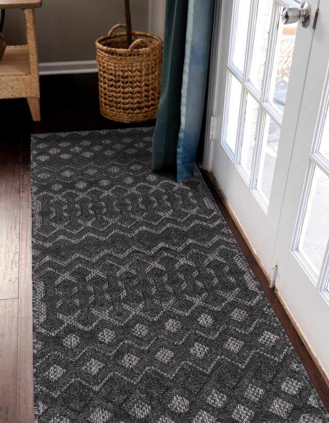 Charcoal 2' x 8' Outdoor Trellis Textured Runner Area Rug Weather Resistant for Patio, Deck, Terrace, Balcony, Porch Geometric Design Water Safe Outside Carpet for Sale at Rug Engine
