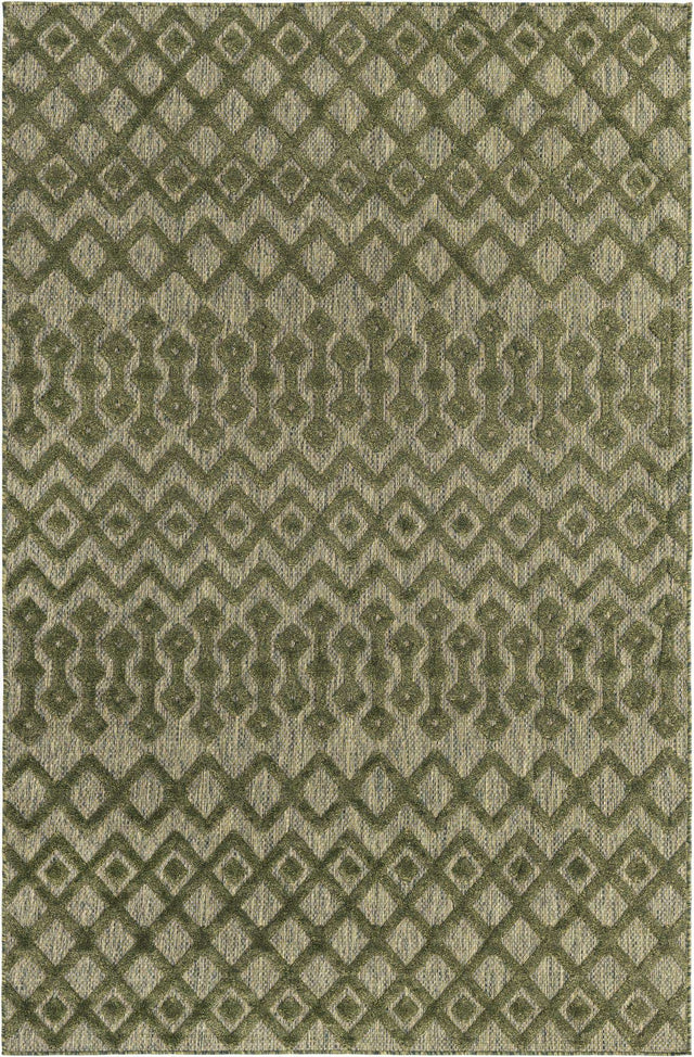 Green 6' x 9' Outdoor Trellis Textured Rectangle Area Rug Weather Resistant for Patio, Deck, Terrace, Balcony, Porch Geometric Design Water Safe Outside Carpet for Sale at Rug Engine