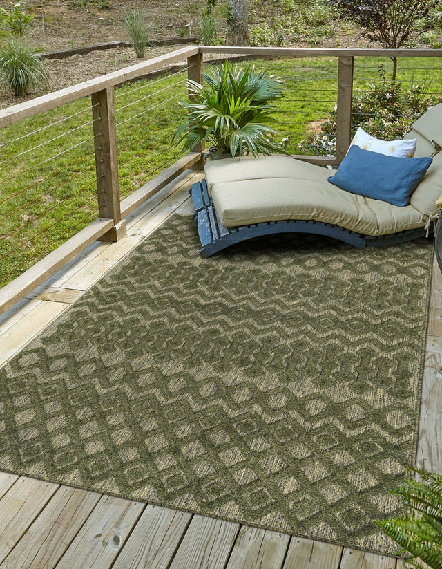 Green 2' x 3' Outdoor Trellis Textured Rectangle Area Rug Weather Resistant for Patio, Deck, Terrace, Balcony, Porch Geometric Design Water Safe Outside Carpet for Sale at Rug Engine