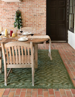 Green 9' x 12' Outdoor Trellis Textured Rectangle Area Rug Weather Resistant for Patio, Deck, Terrace, Balcony, Porch Geometric Design Water Safe Outside Carpet for Sale at Rug Engine