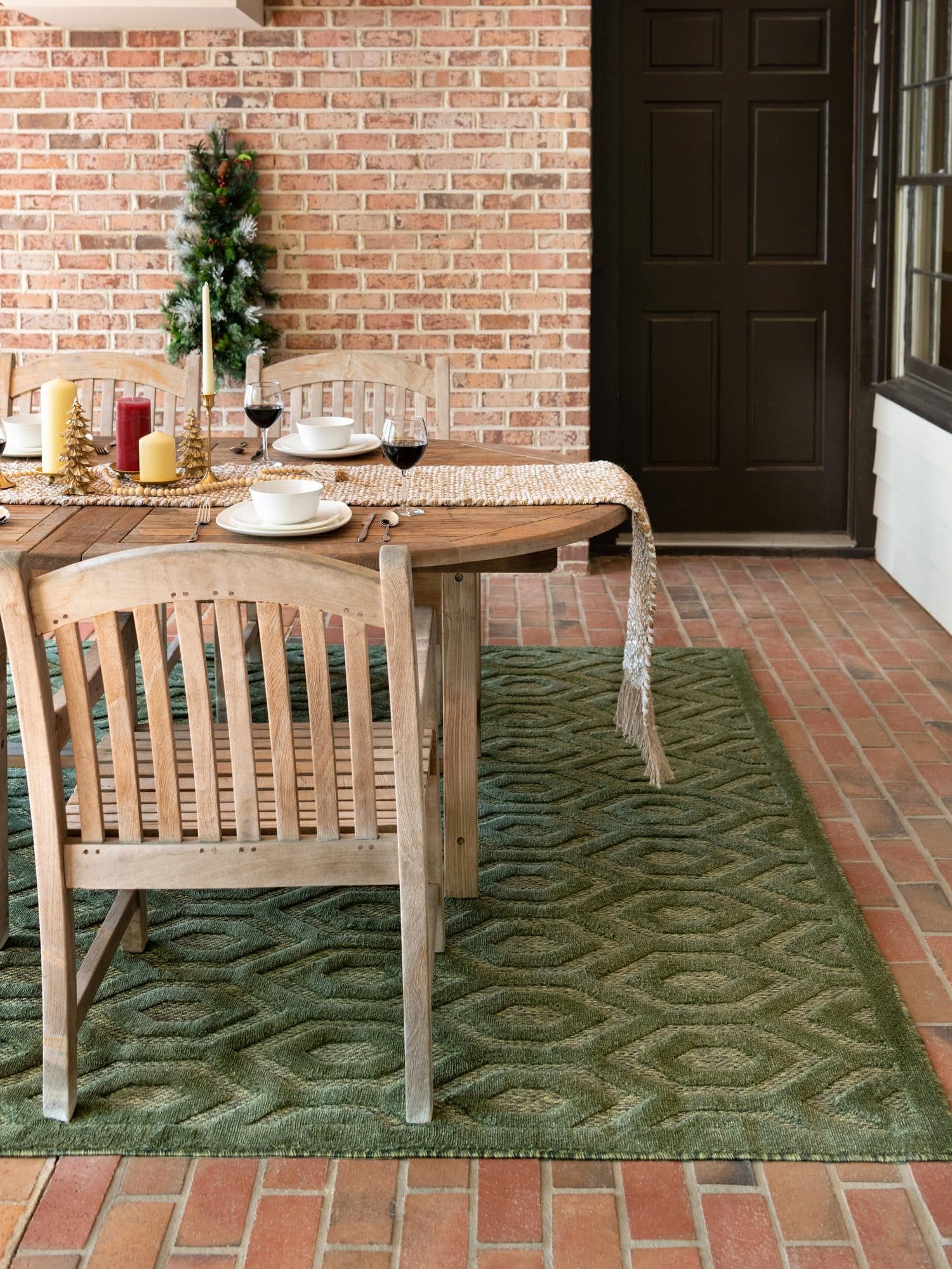 Green 7' 10 x 10' Outdoor Trellis Textured Rectangle Area Rug Weather Resistant for Patio, Deck, Terrace, Balcony, Porch Geometric Design Water Safe Outside Carpet for Sale at Rug Engine
