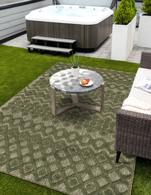 Green 5' 3 x 8' Outdoor Trellis Textured Rectangle Area Rug Weather Resistant for Patio, Deck, Terrace, Balcony, Porch Geometric Design Water Safe Outside Carpet for Sale at Rug Engine