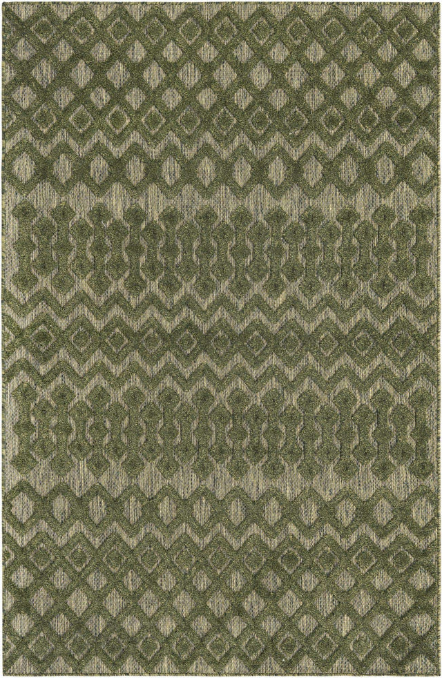 Green 5' 3 x 8' Outdoor Trellis Textured Rectangle Area Rug Weather Resistant for Patio, Deck, Terrace, Balcony, Porch Geometric Design Water Safe Outside Carpet for Sale at Rug Engine