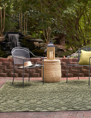 Green 7' 10 x 7' 10 Outdoor Trellis Textured Square Area Rug Weather Resistant for Patio, Deck, Terrace, Balcony, Porch Geometric Design Water Safe Outside Carpet for Sale at Rug Engine