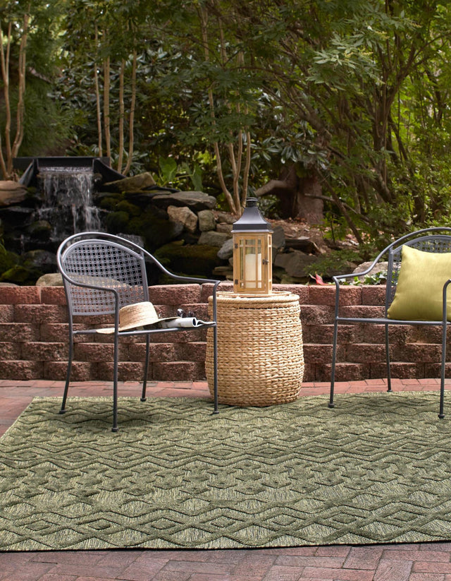 Green 7' 10 x 7' 10 Outdoor Trellis Textured Square Area Rug Weather Resistant for Patio, Deck, Terrace, Balcony, Porch Geometric Design Water Safe Outside Carpet for Sale at Rug Engine